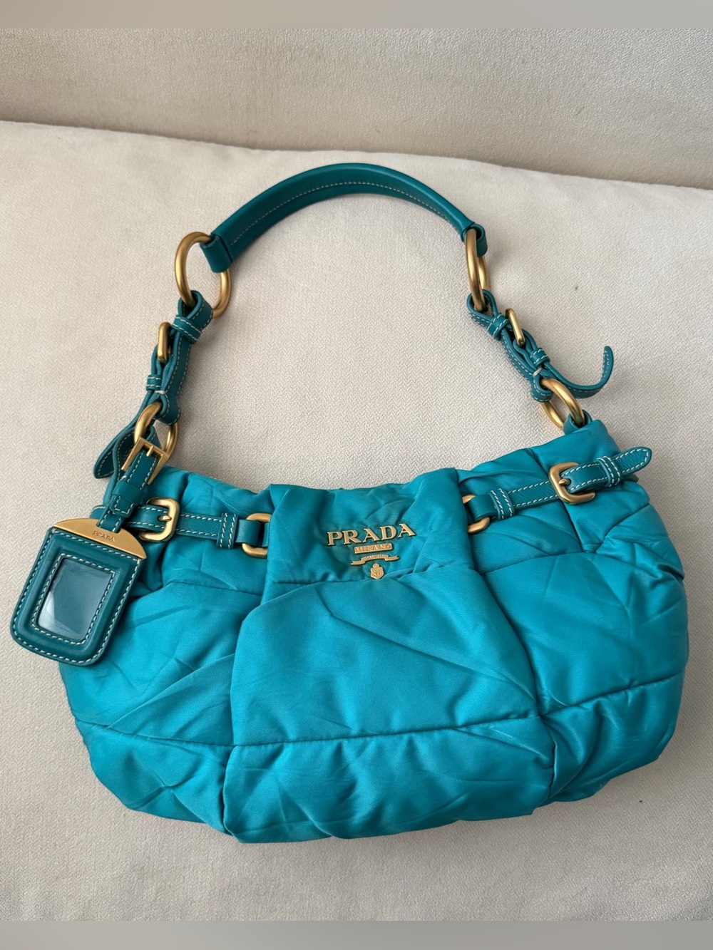Prada Tessuto Turquoise Nylon Shoulder Bag